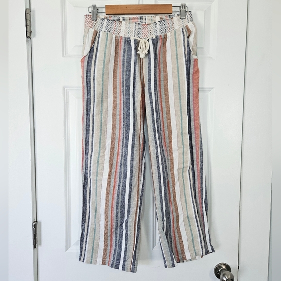 3/$25 Style Me Petites Linen Blend Striped Crop Pants L - Picture 2 of 6